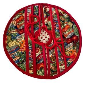 Vintage 70's Casserole Dish Carrier Round Quilt Insulated Cotton Fabric Bag USA